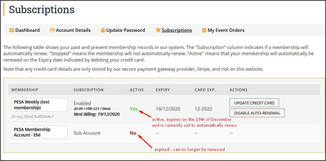 subscriptions tab